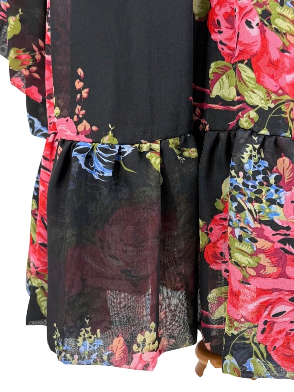 Betsey Johnson Black Bambi Floral Bell Sleeve Ruffle Hem Dress 8 | Y2K Boho Glam - Picture 15 of 16